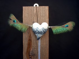 Flying heart peacock detail